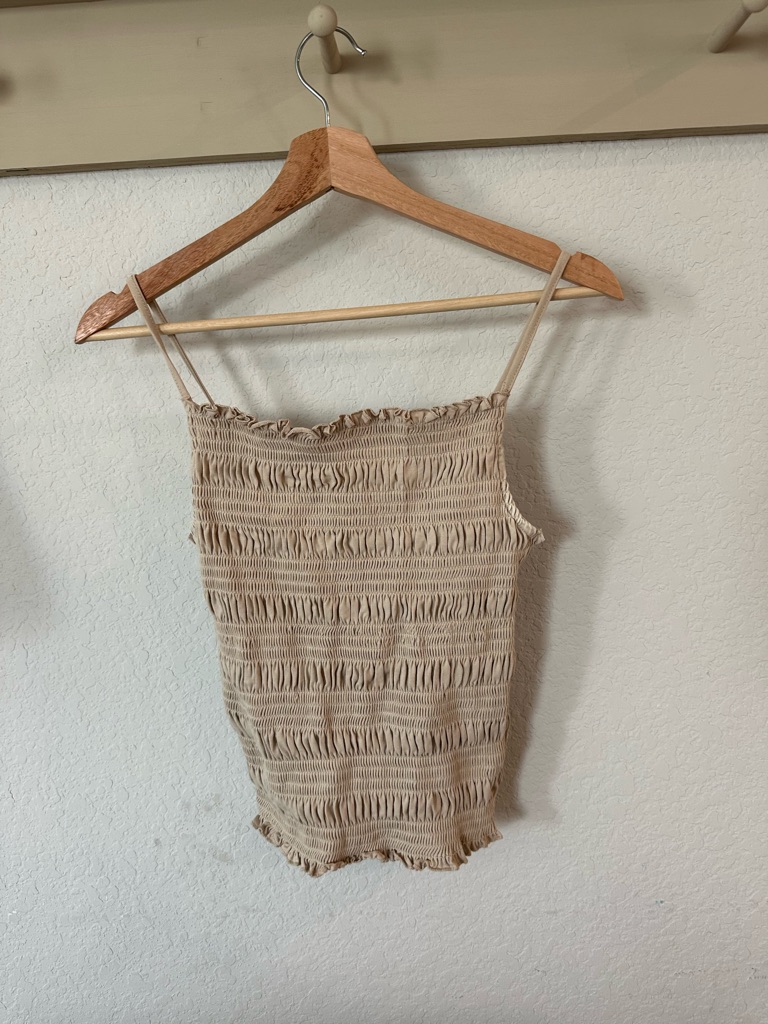 H&M Smocked Beige Spaghetti Strap Tank Top